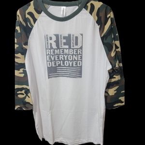 NWT Remember Everyone Deployed 3/4 Sleeve Camo T Shirt
